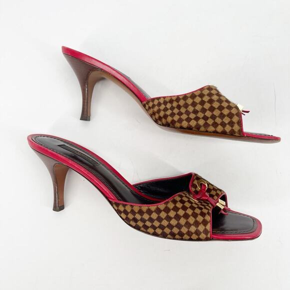 Louis Vuitton Vintage Tricolor Damier Calf Hair Bow Slide Sandals Mule EU 39.5 - Picture 4 of 14
